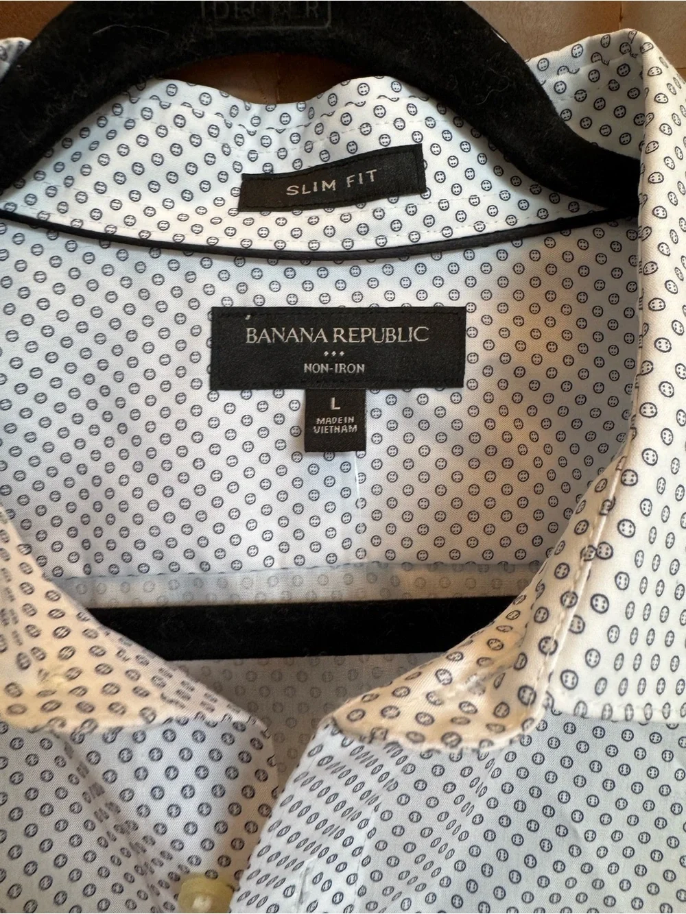 Banana Republic White Dress Shirt with Navy Micro Dot Print